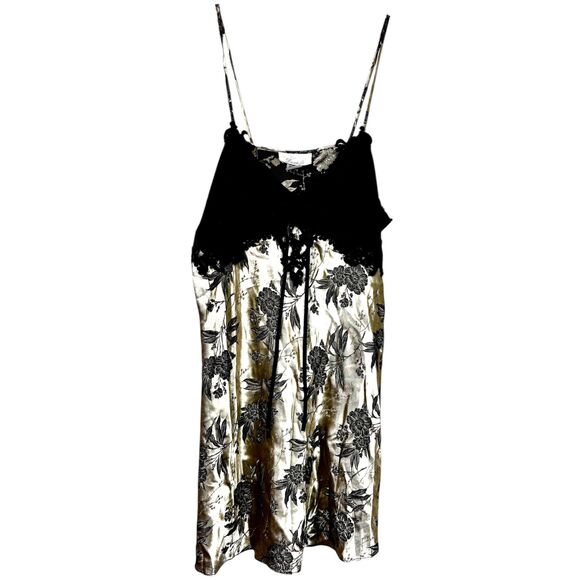 Dentelle Satin Babydoll Intimate Black and Gold Chemise Slip Dress - Picture 1 of 15
